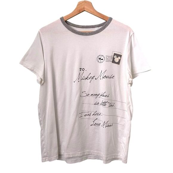 Uniqlo x Disney Mickey Mouse Postcard White Graphic T-Shirt in Size XL - Picture 1 of 7